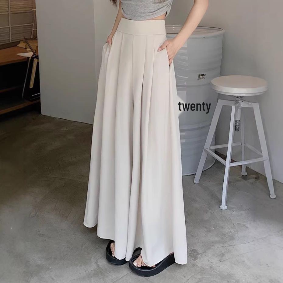 Plus Size High Waist Wide Leg Pleated Skirt-Pants for Women - Summer Loose Fit, Floor Length, Slimming, Casual Drape