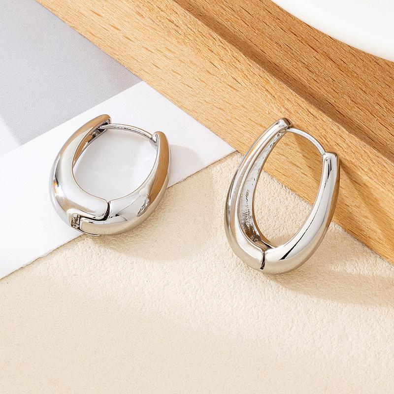 Elegant Gold Color Oval Hoop Earring for Woman Metal Elegant Vintage Geometric Statement Luxury Earrings Party Jewelry Gifts