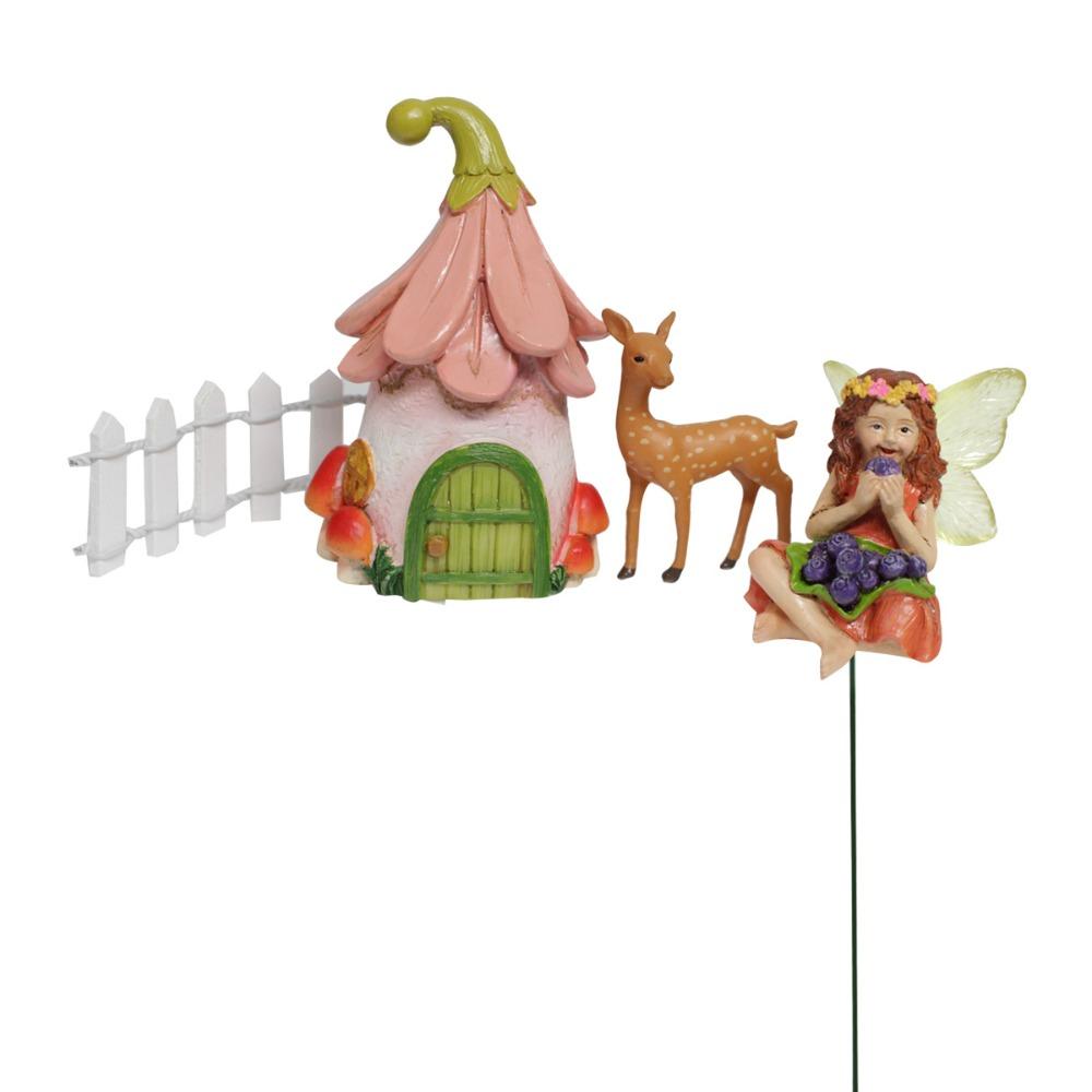 4pcs Resin Flower Fairy Plugin Set Cute Miniature Figurine Sculptures Fairy Elf Ornament  Bonsai