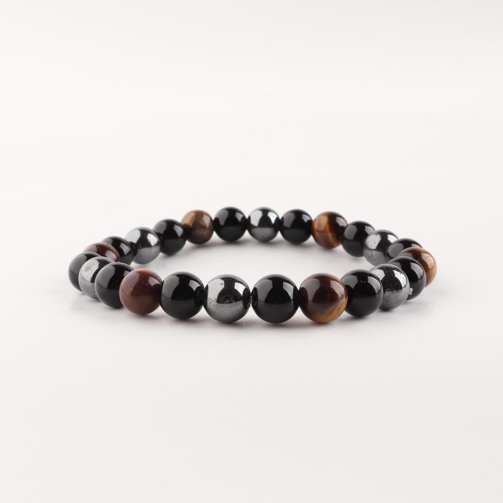 Triple Protection Men's Bracelet, Tiger Eye Black Onyx Bracelet for Men, Hematite Beaded Stretch Bracelets, Handmade Jewelry For Gift DB-9