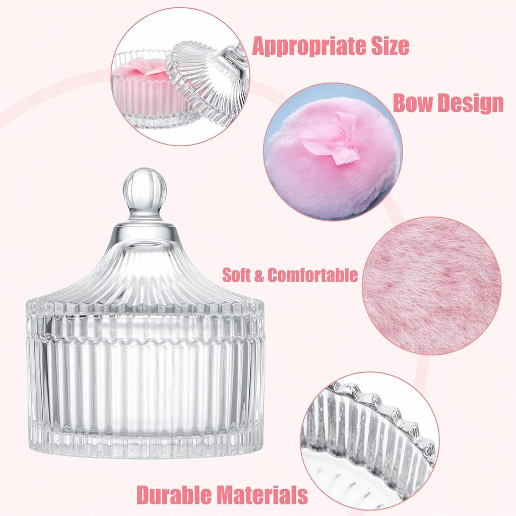 Elegant crystal glass loose powder container three-piece set, baby toner dry puff (including 2 puffs)