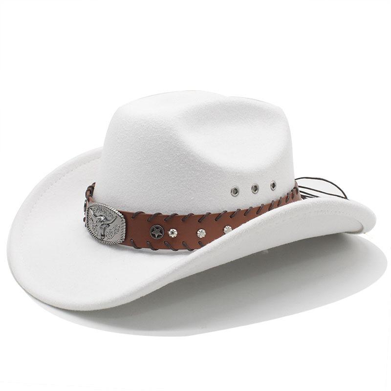JYL TS DIY Ox Head Cowboy Hat Unisex Western Ethnic Suede British Jazz Hat