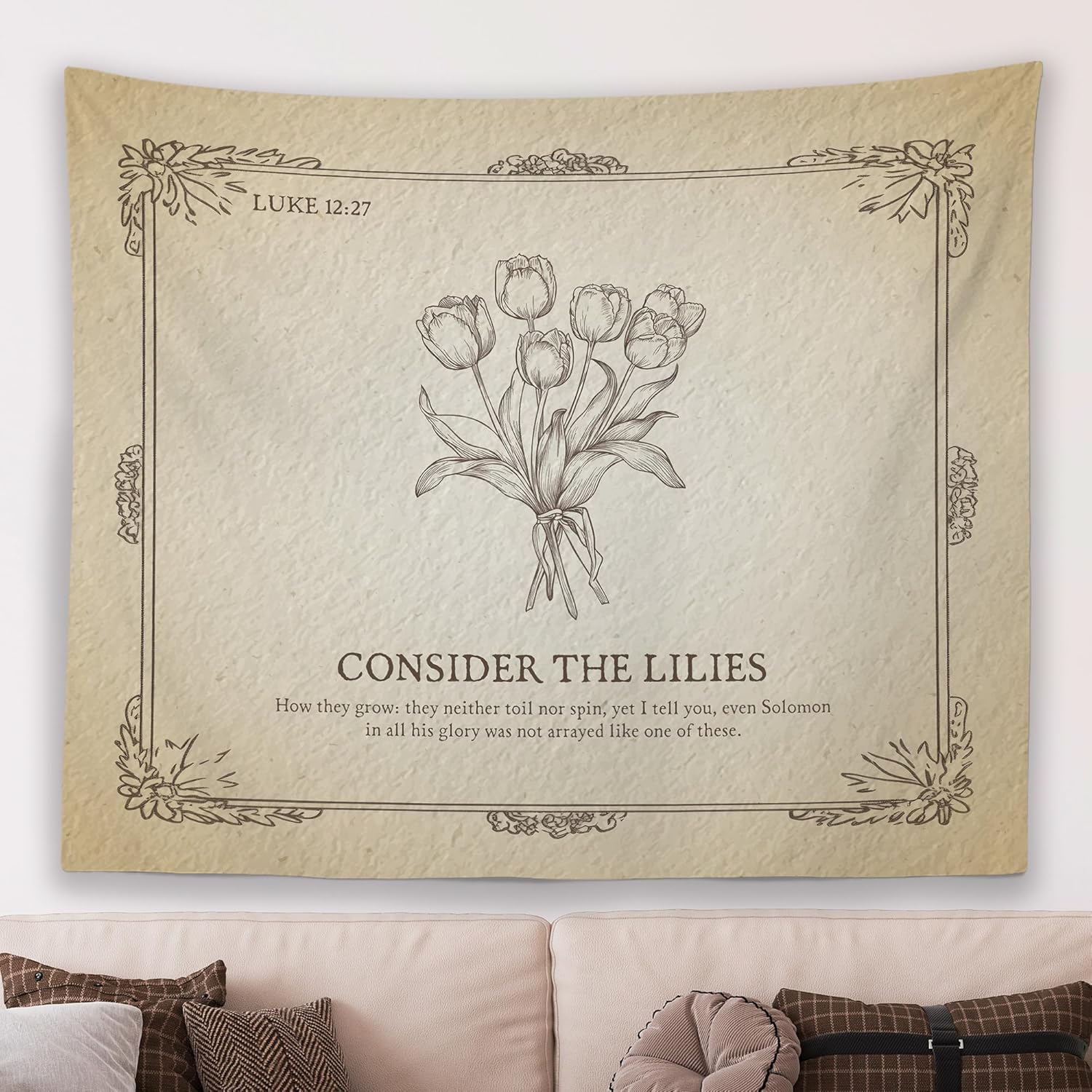 

Vintage Christian Floral Wall Tapestry Hanging for Bedroom Flower Bible Verse Scripture James 124 TapestryRustic Religious 74x94cm(29x37in)