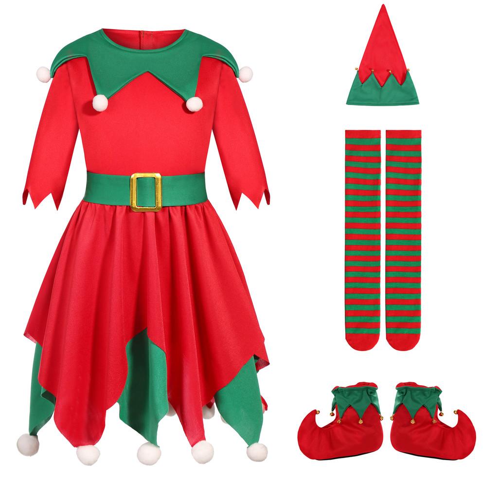 

Детские девочки Санта Клаус Рождественский Эльф Красное Платье Носки Шапка Наборы Дети Рождество Новый Год Косплей Костюмы Выступление Ролевая Игра Наряд XL красный