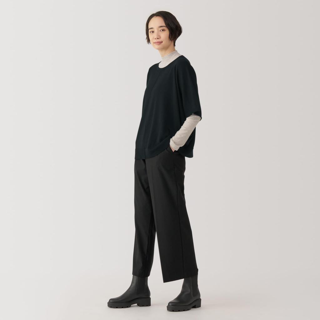 MUJI Washable Wool Poncho Size BA1PQA4A Women's High-Gauge Sweater, Black, L,