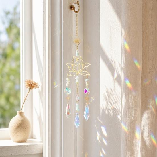 Windspiele, mit funkelndem Kristallanhänger, einfach aufzuhängender dekorativer Sonnenfänger-Windspiel, für Haus Garten Balkon Fenster Dekoration