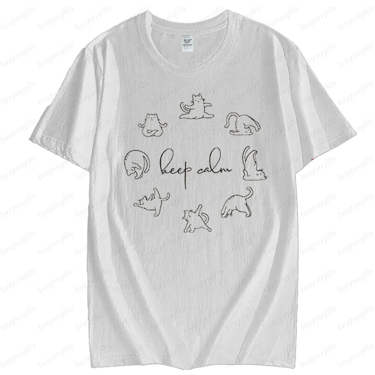 

Cute Funny Cat Yoga T-Shirt Meditation Shirts Women Yoga Gifts Tee Tops Fashionable Casual Summer Round Neck Cotton Short Sleeve XXXXXL білий