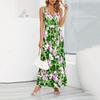 Frauen Sommer Ärmelloses V-ausschnitt Böhmischen Stil Blume Gedruckt Taille Hohe Split Langes Kleid