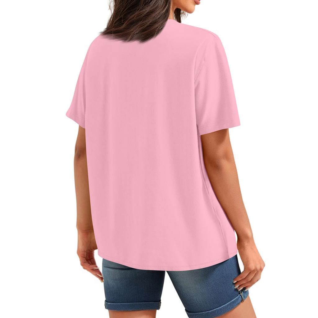 Lässiges T-Shirt-Top mit Rundhalsausschnitt für Erwachsene mit Aufdruck und kurzen Ärmeln