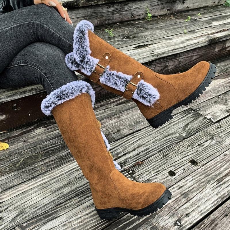 Women's Plus Size Suede Knee-High Mid-Heel Fashion Boots Euro-American Fashion New Autumn Winter
