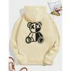 Winter Loose and Comfortable Hoodie Men's Cartoon Bear Print Fleece Sweatshirt Long Sleeve S-3XL
