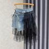 2025 Summer New High-waisted and Thin Spice Girl A-word Short Skirt Pants Irregular Mesh Splicing Denim Skirt Women
