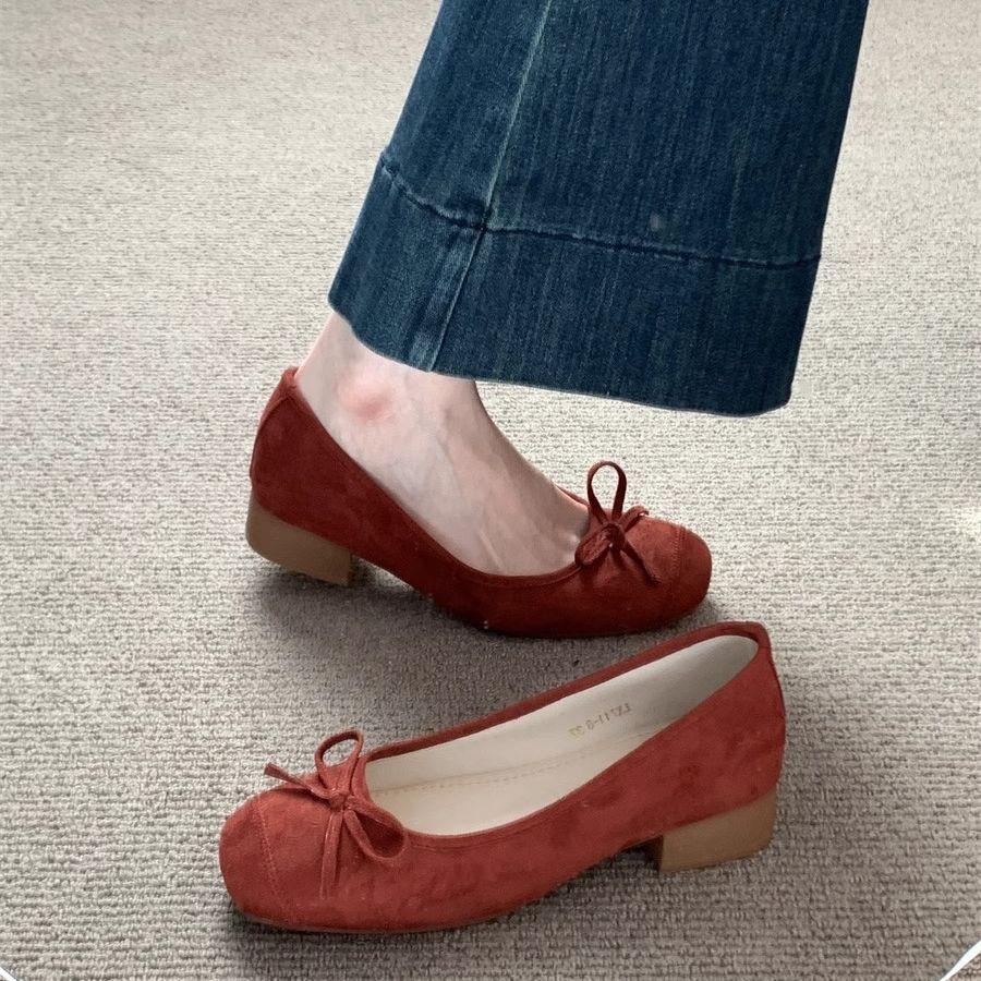 Thick Heel with Skirt Temperament Single Shoes Women's Shoes 2025 Spring, Summer and Autumn New French Blue Bow Light Mouth Ladyshoes