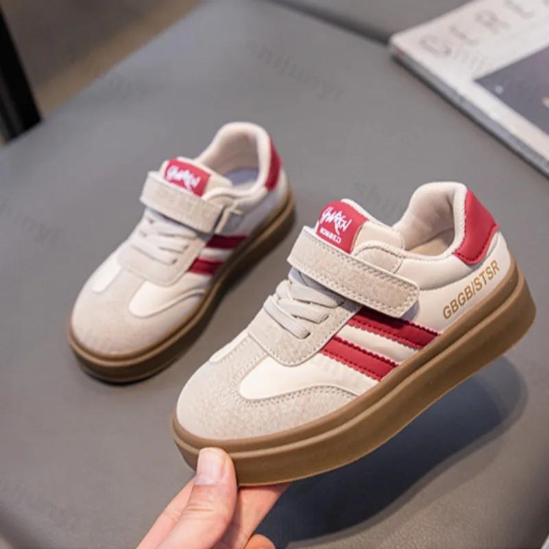 Children Casual Sneakers Boys Girls Lace Up Soft Bottom Hook and Loop Sports Shoes Kids Non-slip Breath Student Skateboard Shoes