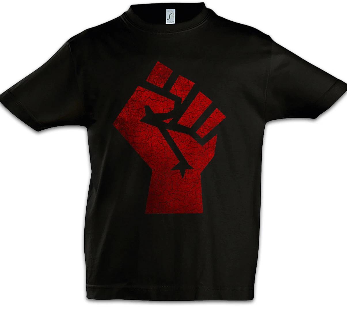 Raised Fist Kids Boys T-Shirt Red clenched Socialism Communism Symbol Sign Power 100