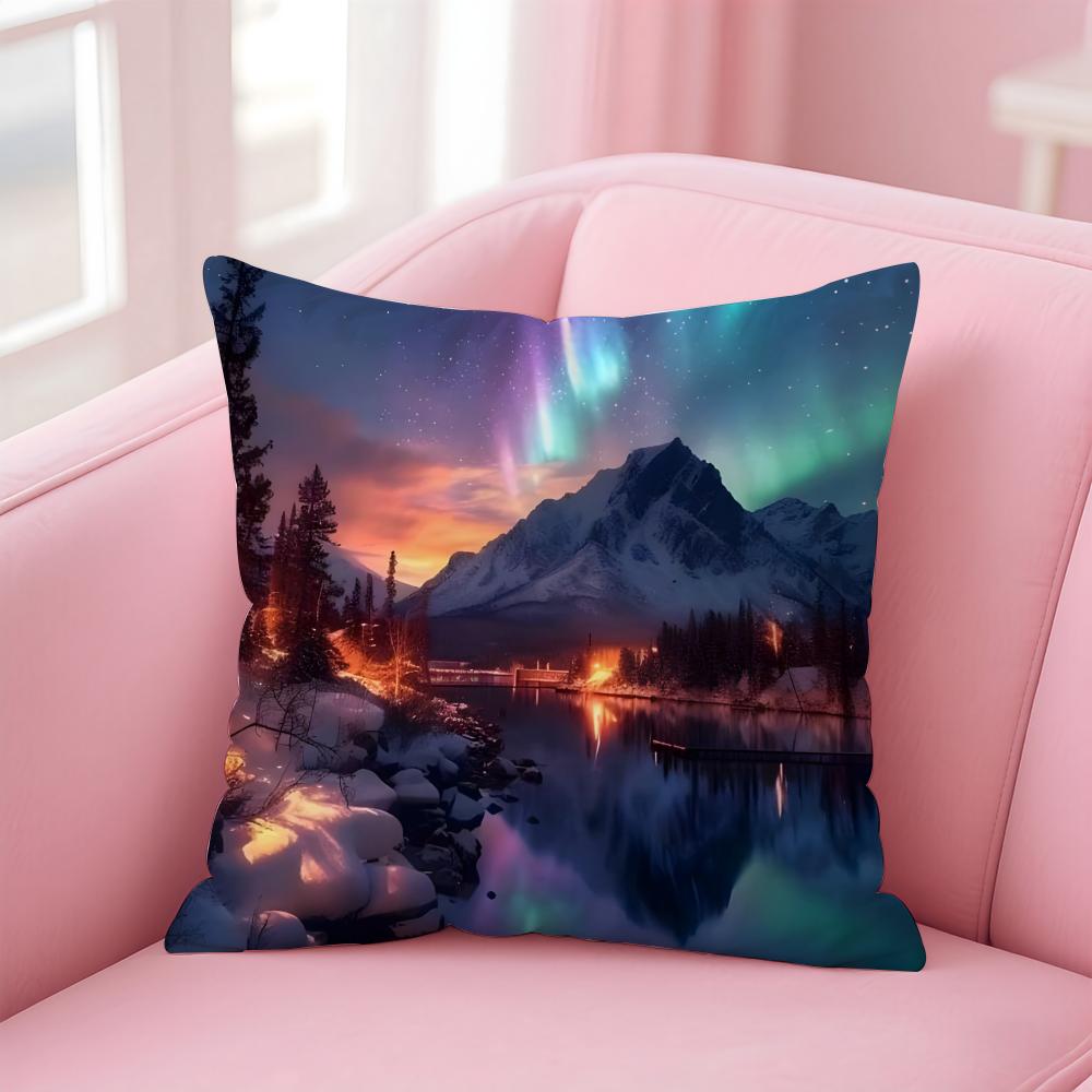 Dreamy And Beautiful Arctic Aurora Cushion Cover Pillow Case Soft Skin Friendly Fabric  Concealed Zipper