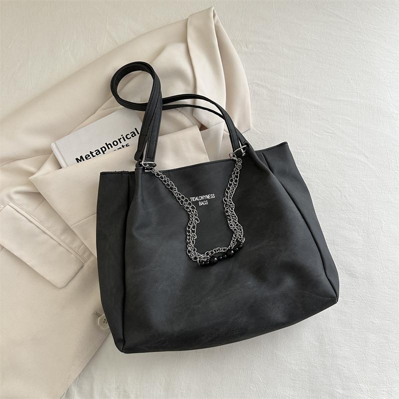 

Stylish Retro Tote Bag For Women With Chic Chain Details And Spacious Capacity In Black Gray And Brown чёрный