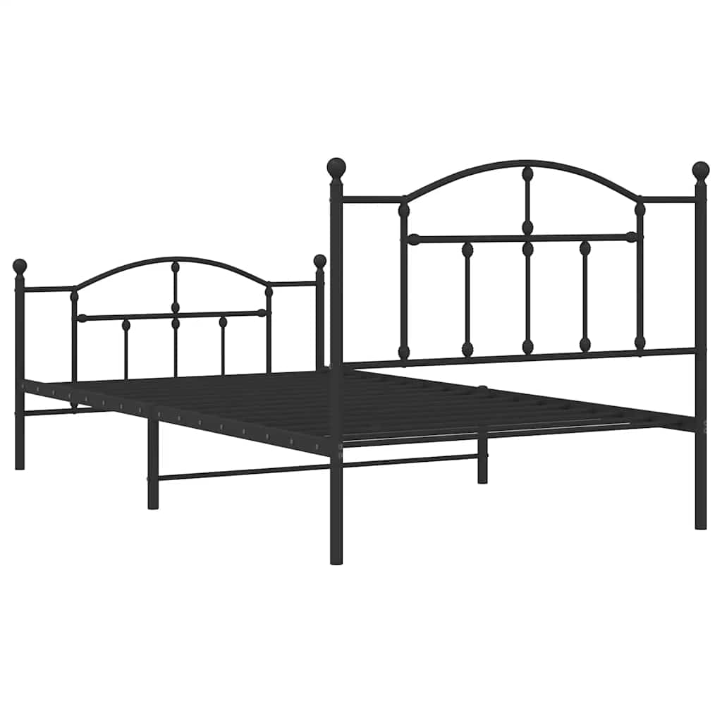 Metal Bed Frame with Headboard and Footboard Black 100x200 cm