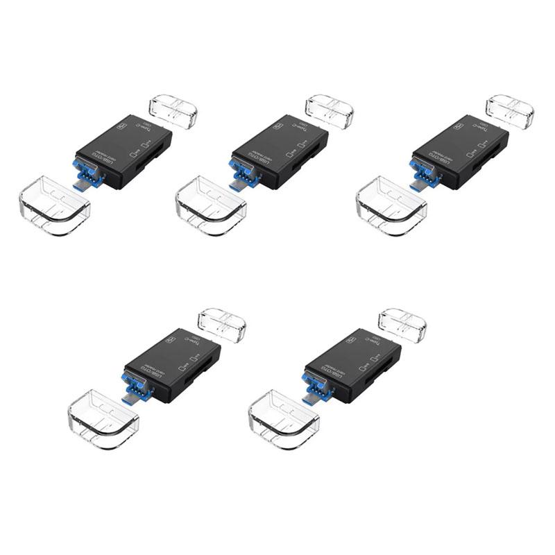 6-in-1 Type-C USB Card Reader, Flip Cover to Micro Adapter for Smartphones and Computers, USB2.0 OTG Card, with A and C Types