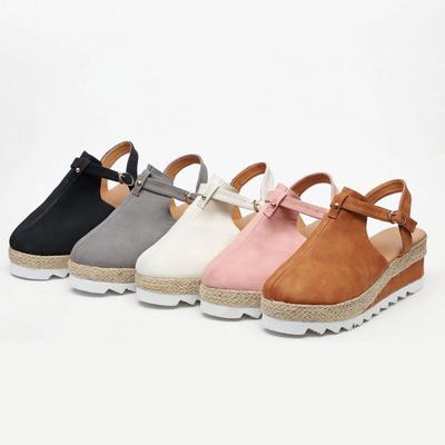 Fashion 2024 Summer High-heeled Women's Sandals with Buckle and Straw Thick-soled Sandals Breathable and Comfortable Women's Shoes