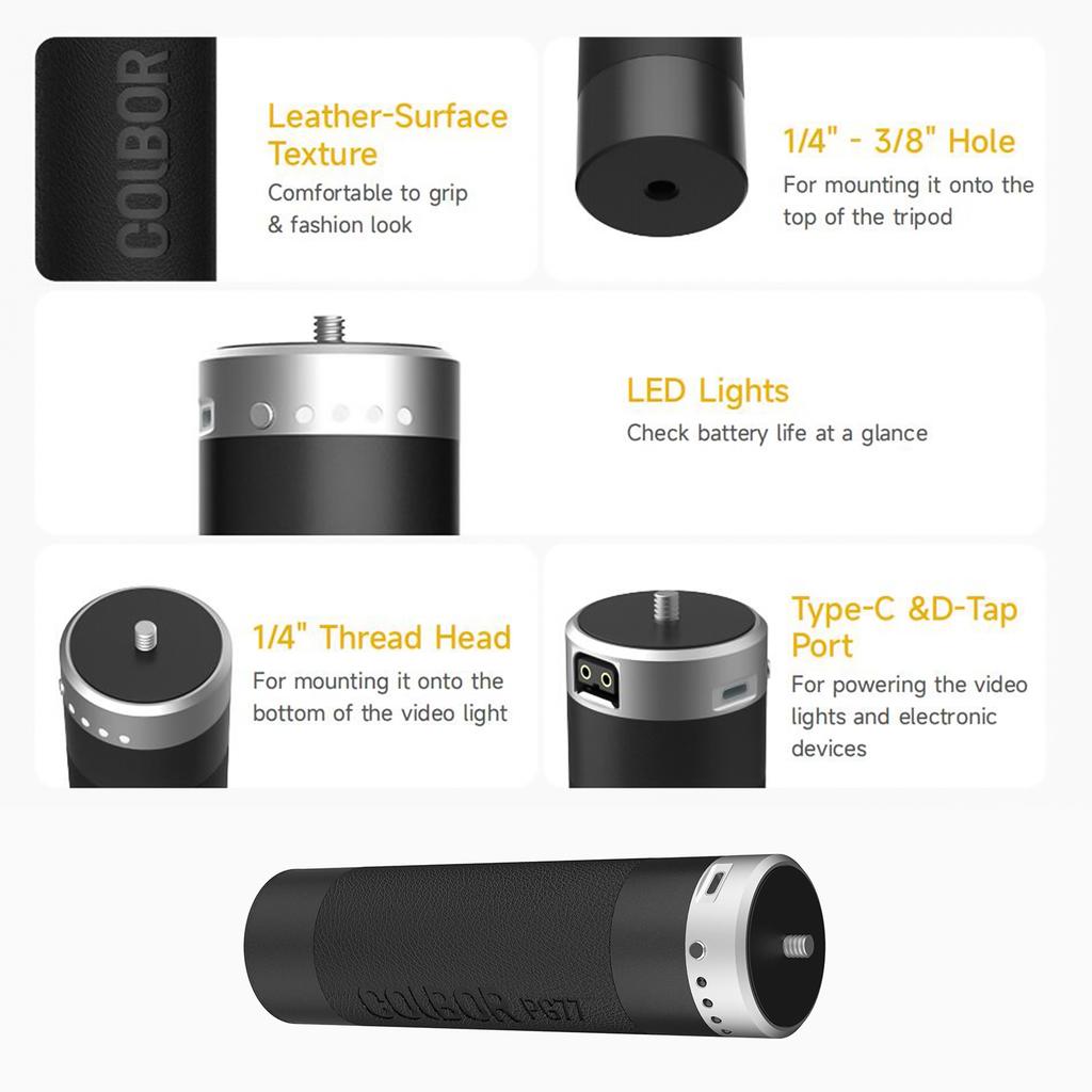 COLBOR PG77 77WH Battery Grip with 1 4 Inch Screw D Tap Type C Interface Built in Large Capacity Battery Power Supply