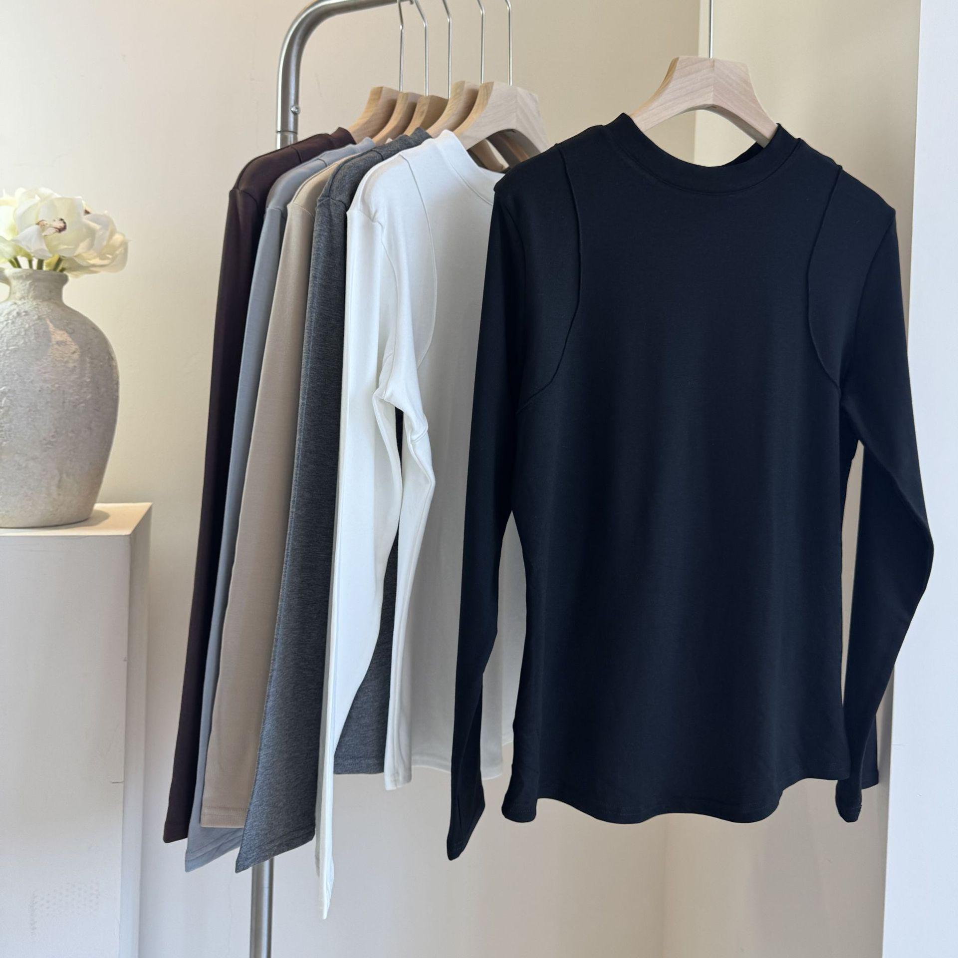 

2025 Autumn/Winter Women s Slimming Fishbone Shoulder Base Shirt - Warm Brushed Inner Top Brushed Lining One Size