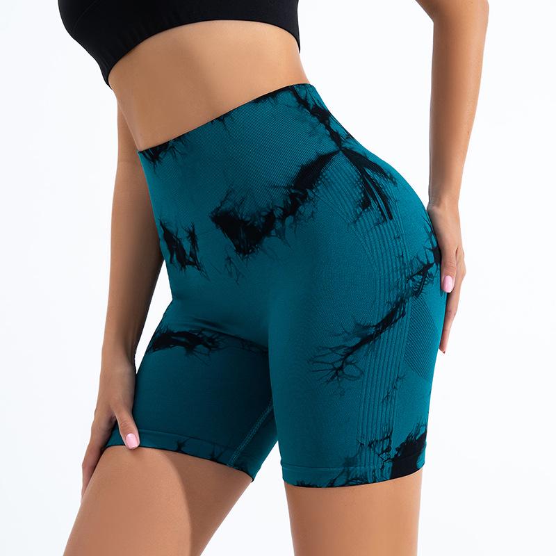 Women's Tie-Dye High Waist Peach Yoga Shorts - Hip Lifting Sport Running Fitness Pants