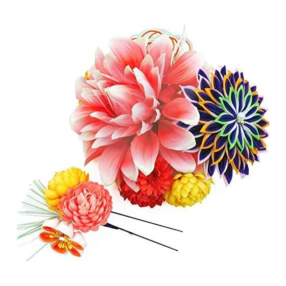 2-Piece Hair Accessory Set: Kanzashi WK-108, Tsumami Zaiku, Large Size, Red, Pink, Purple, Comb, Pin, for Coming-of-Age Ceremony, Furisode, Yukata,