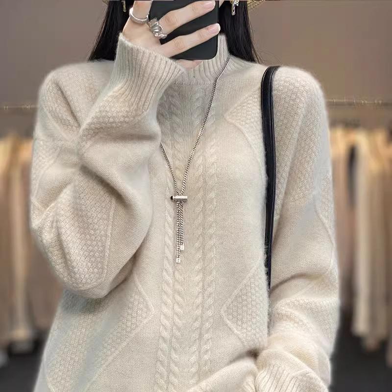 

Жіночий кашеміровий одяг Пуловери з чистої вовни з напівкруглим вирізом В язані повсякденні топи Жіночі осінньо-зимові светри 2XL