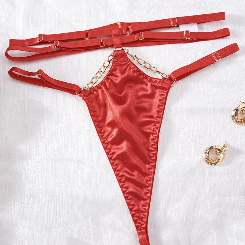 Metal Chain Design Interwoven Straps Erotic Lingerie Set