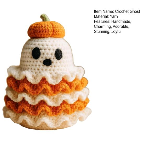 Halloween Crochet Ghost Handmade Knitted Ghost with Pumpkin Hat Cute Plush Ghost Tabletop Decoration for Desk Bookshelf Home Decor