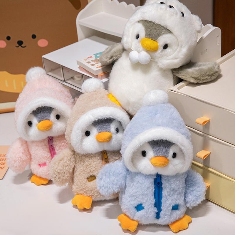 25cm Cute Penguin Plush Toy Soft Fluffy Comfortable Sleep Doll with Clothes Hat Stuffed Animal Pillow Birthday Gift for Kids