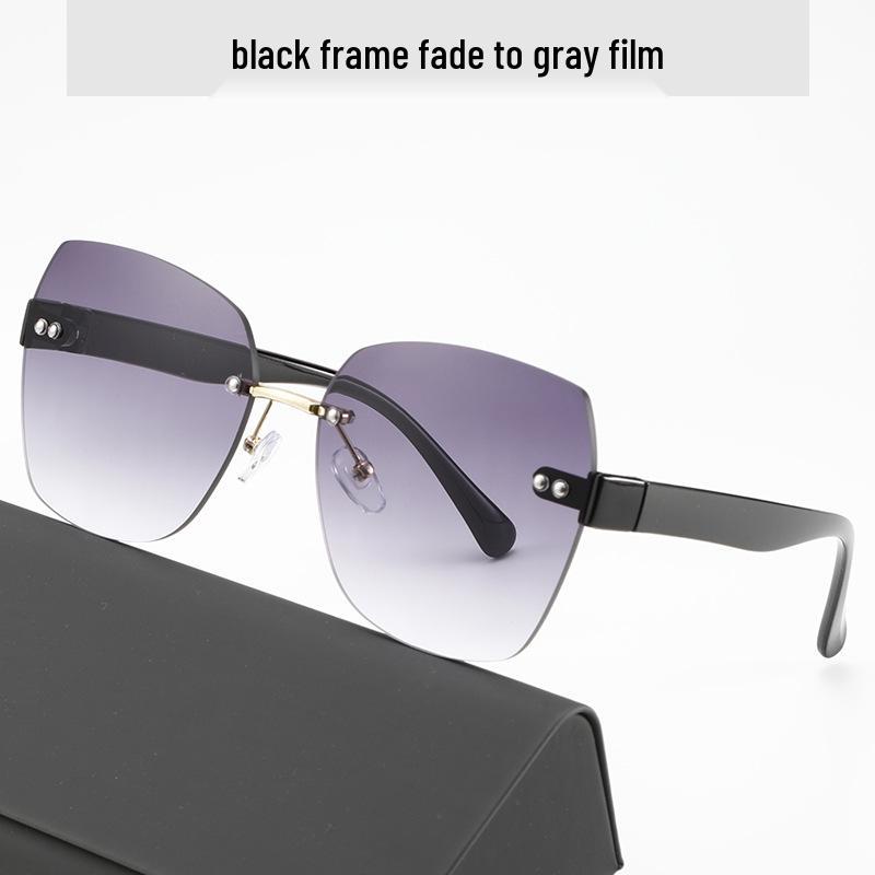 European and American Gradient Lens Frameless Sunglasses for Women - Trendy Internet Celebrity Style, Versatile Bare Face Sunshade.