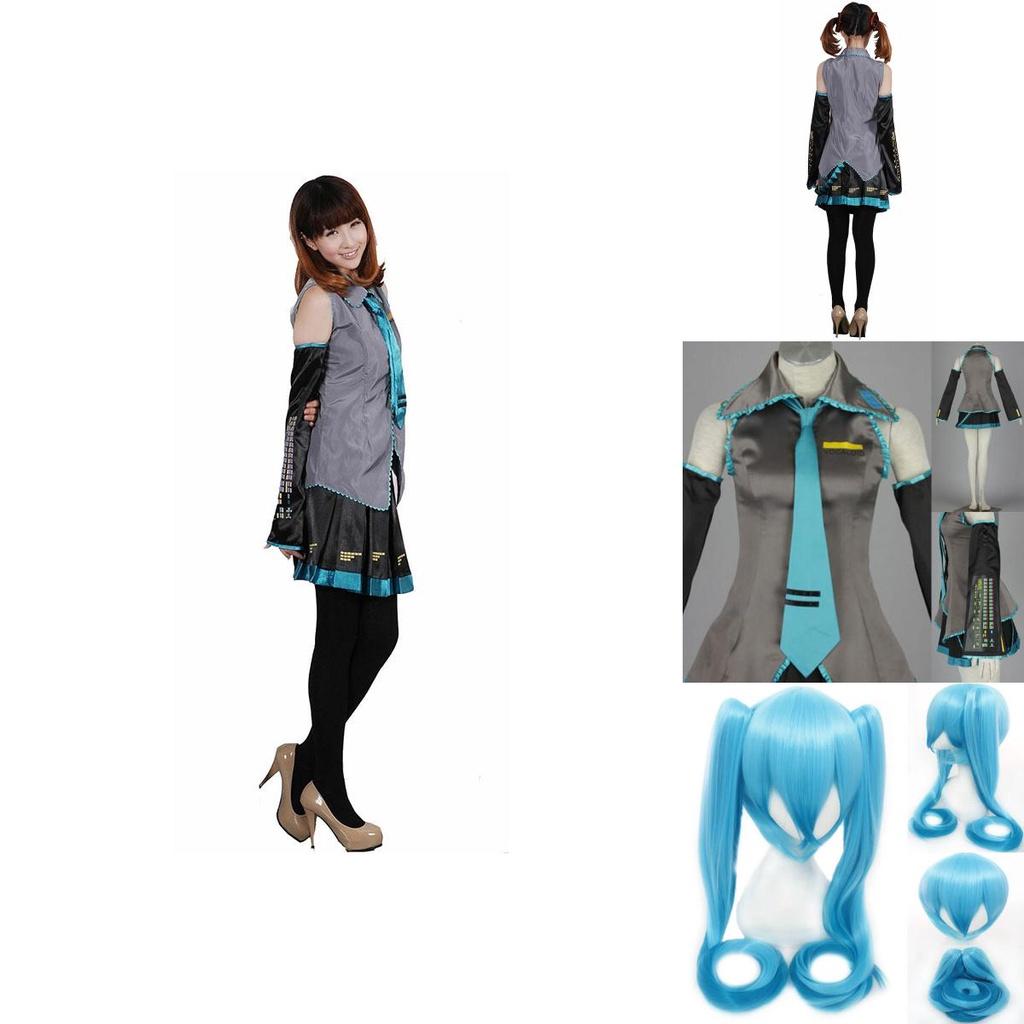 Skin-friendly Hatsune Miku Vocaloid Cosplay Suit With Wig Tops Dress And Tie