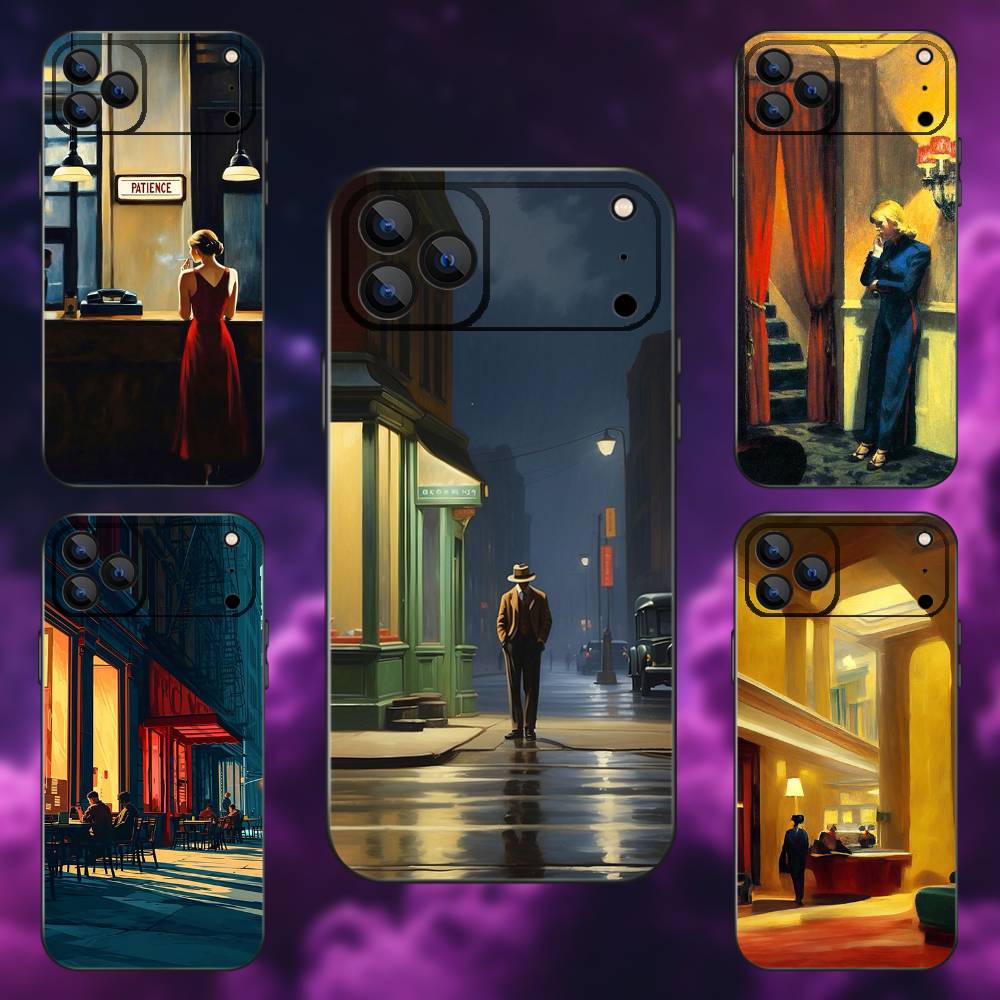 E-edward H-hopper Art Phone Case For iPhone 17,16,15,14,13,12,11,Pro Max,XSX,,XR,SE,Mini,8,7,Soft Silicone Black Cover