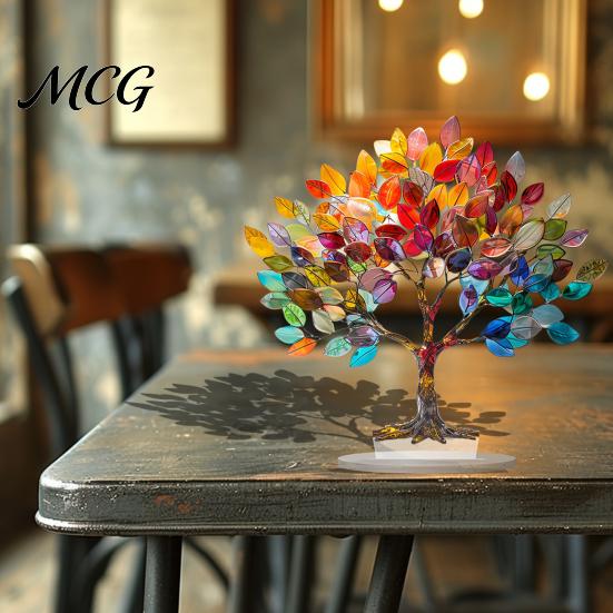 Buntes Baum des Lebens Ornament für Schreibtischornament, Acryl-Tischplatten-Dekoration, Kreative Kunst Feuchtigkeitsbeständige Statue für Haus-Tischplatte Schlafzimmer Wohnzimmer
