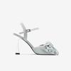 Women's Designer Sandals  New Blue Denim High Heels Summer Stylish Slingback Platform Sandals Elegant Bow Ladies Date Shoes