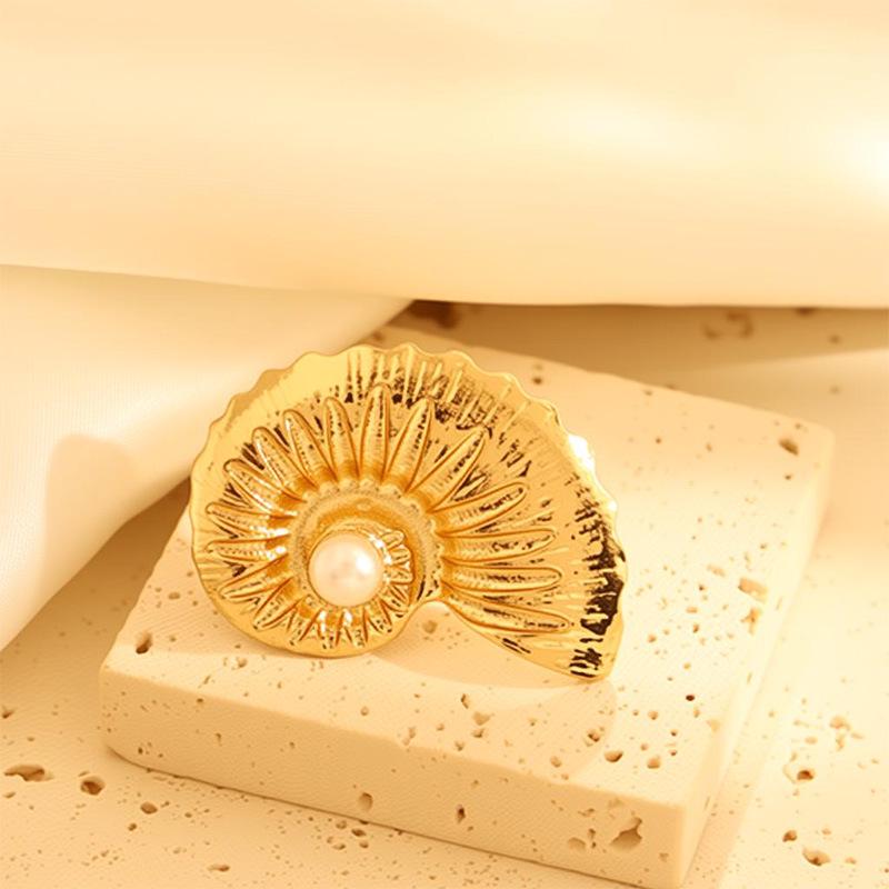 European & American Pearl Conch Flower Open Ring Set: Stylish Beach Holiday Design
