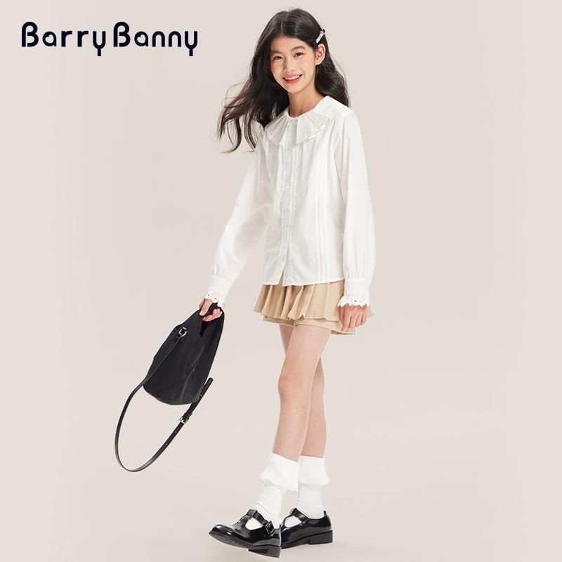 Girls' Shirt 2025 Spring New Style Doll Neck White Top Children's Thin Shirt