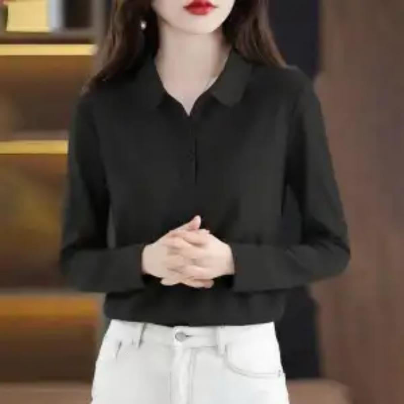 Autumn Women's Polo Shirt Long Sleeve Solid Color Casual Top