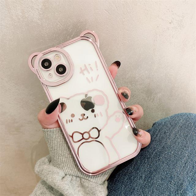 

Милый мультяшный блестящий чехол с медвежьими ушками для Iphone 13 12 11 14 Pro Max Xs X 7 8 14 Plus, прозрачная задняя крышка телефона For iPhone 11 розового золота