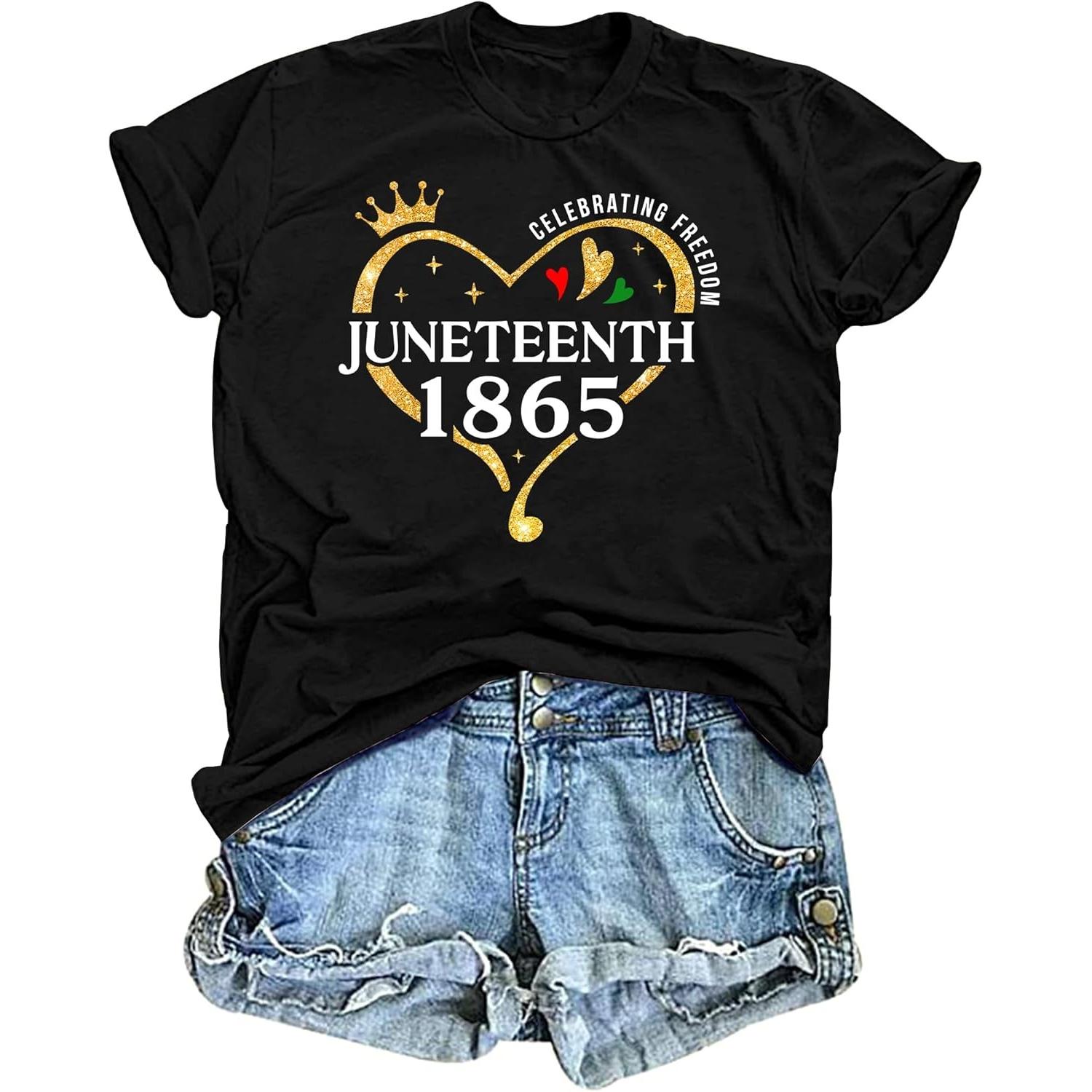 Juneteenth T-Shirts Women Black History Shirt Celebrate 1865 Juneteenth Tee African American Freedom Tops S