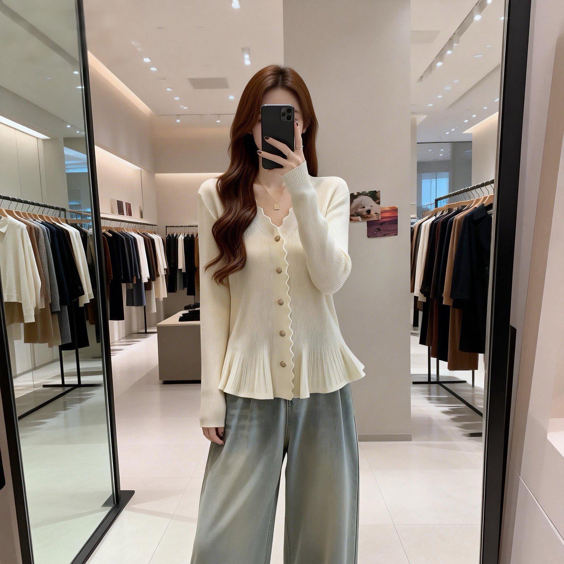 

2026 Women s Plus Size Ruffle Knitwear: Spring/Autumn Single-Breasted Waist-Cinched Sweater 4XL вина червоного кольору