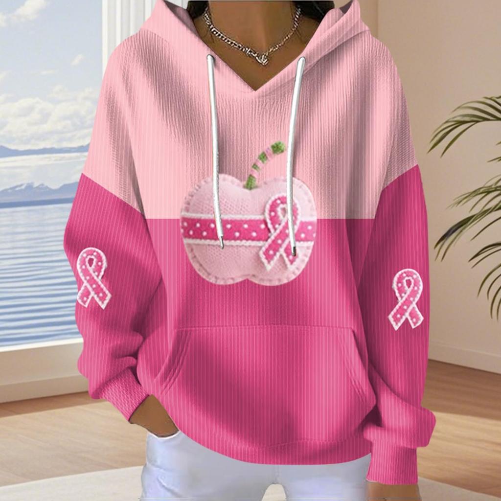 Women's Loose And Comfortable Drawstring V-neck Long Sleeved Floral Print Hoodie