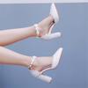 Crystal Queen Lace Flower Sandals Pointed Toe Pumps Dress Party Square High Heels Summer Women Weding Shoes