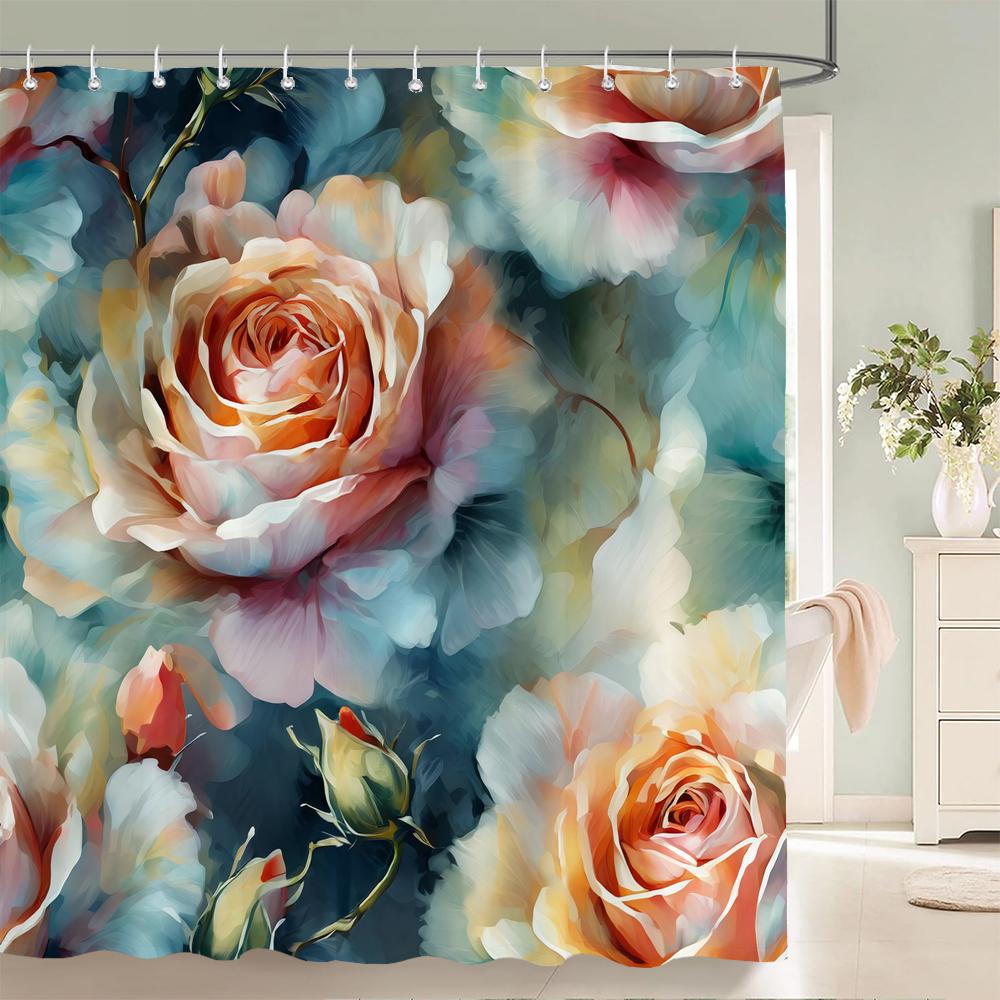 Tulip Flowers Print Shower Curtains Watercolor Boho Floral Waterproof Polyester Bathroom Bathtub Curtain Room Decor With Hooks