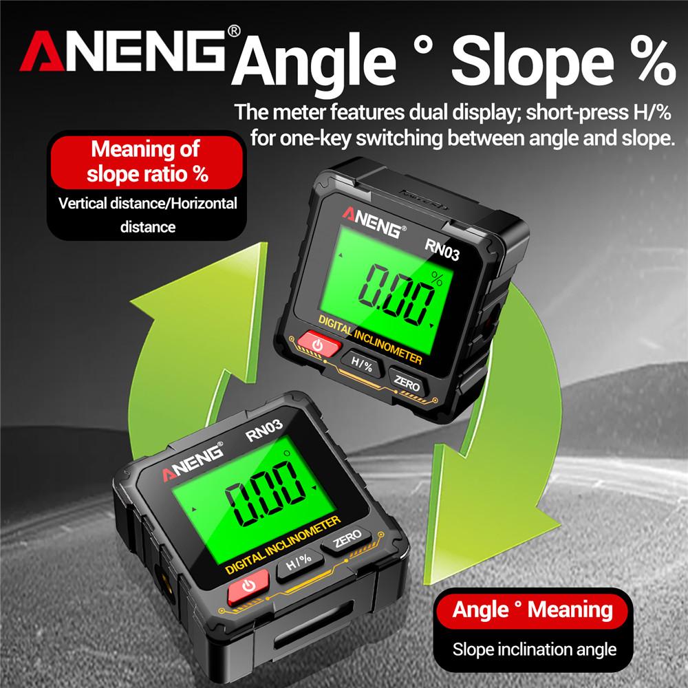 RN02/RN03 Multi-Function Digital Inclinometer Four-Sided Magnetic Charging Angle Gauge Supports 360 Degree Rotation Measurement