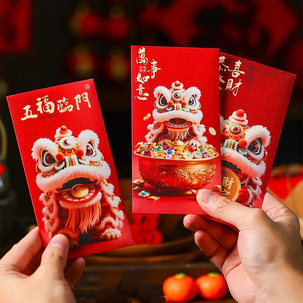 6pcs 2026 Horse Year New Year Red Envelope Chinese Style Cartoon Spring Festival Envelope Paper Thickened Lucky Money Bag