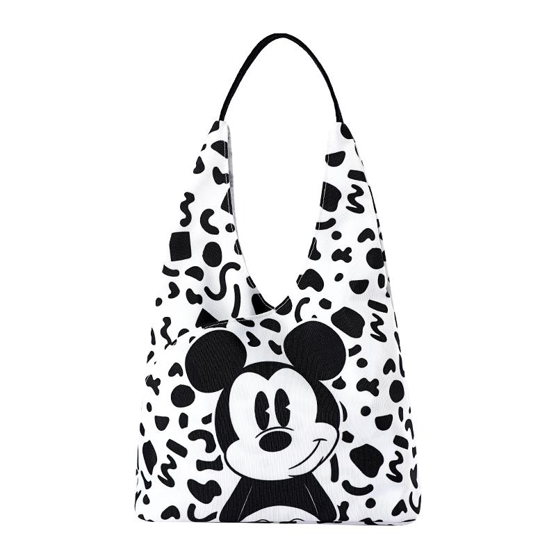 New Disney Lotso Collection Mickey Collection Canvas One Shoulder Handbag, Canvas Bag Regular Unisex Black White/Rose Red DHF23807-LOA