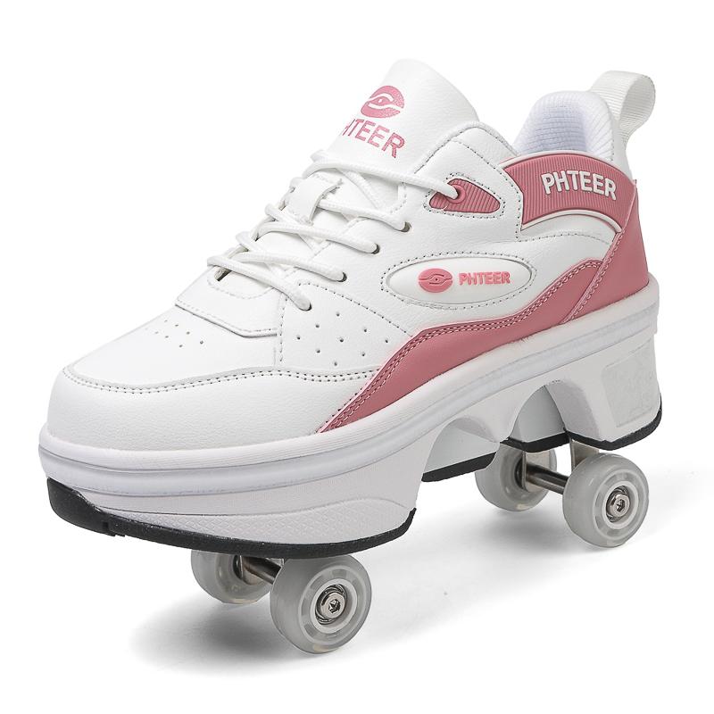 Scarpe a Rotelle da Donna Alte alla Caviglia Moda Unisex con Ruote Pattinaggio a Doppio Uso Scarpe Casual Sneakers Pop-up Automatiche